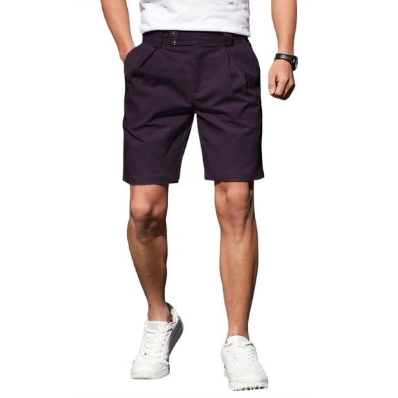 Homeyce Men's Classic-Fit Chino Short Button Elastic Waistband Flat Front Shorts with Pockets Water-Resistant Dress Shorts Summer Casual Golf Quick Dry Vacation Chino Shorts,Purple M