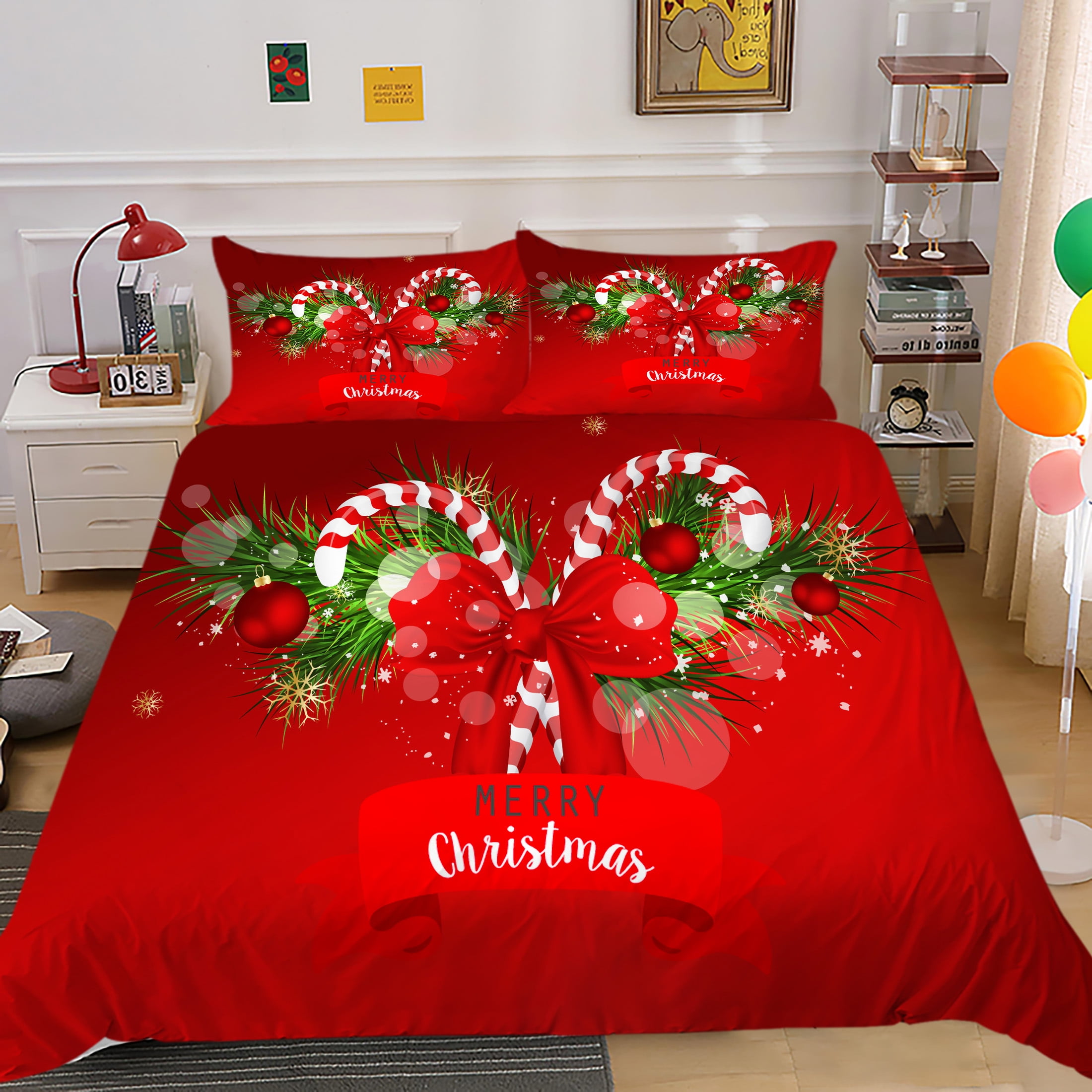 Home Textiles Polyester Duvet Cover Set 2/3 Pcs Bedclothes Happy Christmas Printed Bedding Cover