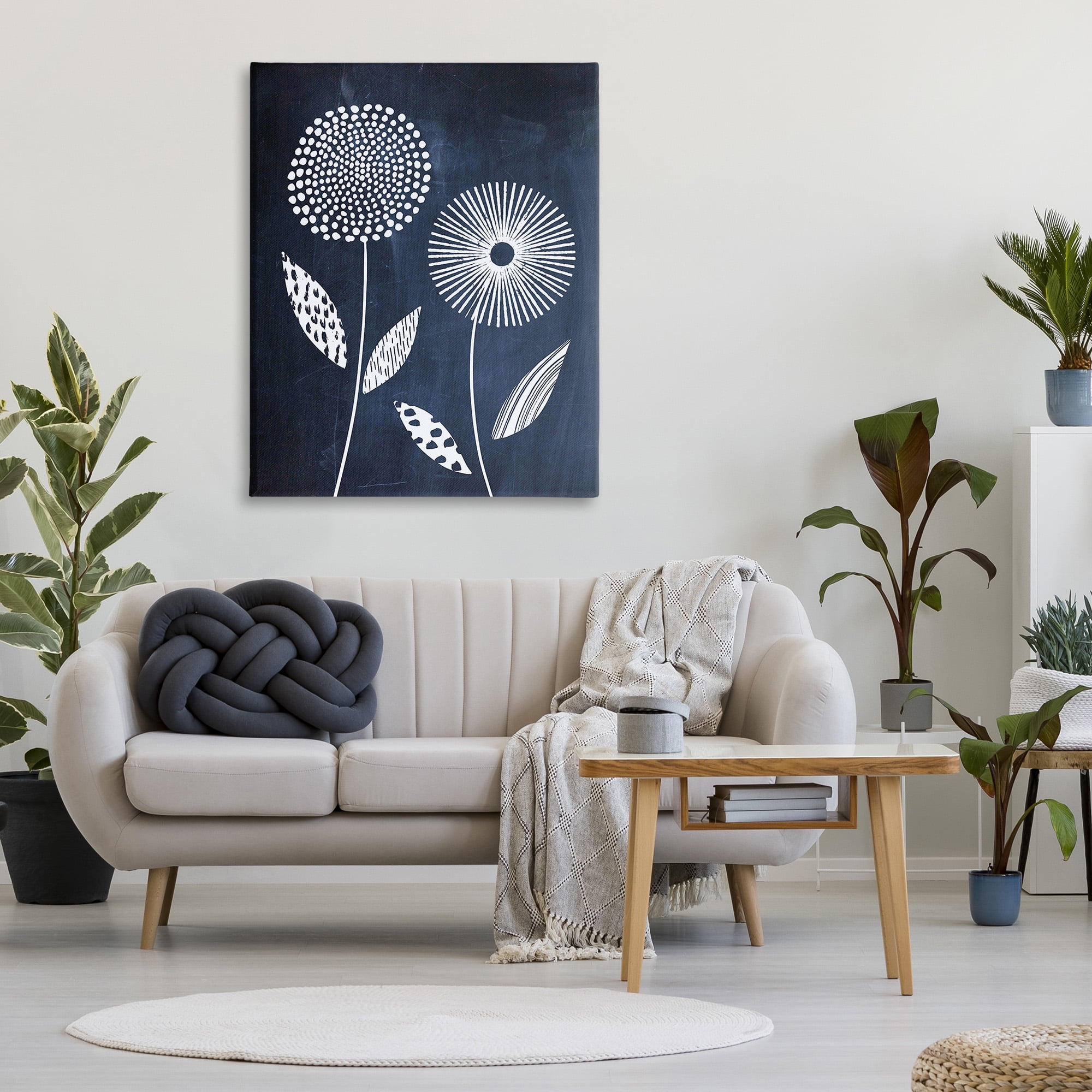 Stupell Industries Geometric Patterned Flowers Botanical & Floral Painting Gallery Wrapped Canvas Art Print Wall Art, 36 x 48