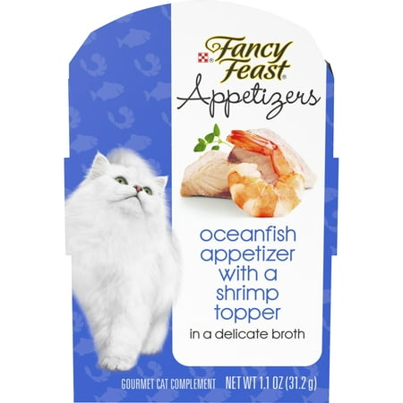 UPC: 0050000171637 | (10 Pack) Fancy Feast Wet Cat Food Complement  Appetizers Oceanfish With a Shrimp Topper in Broth  1.1 oz. Trays