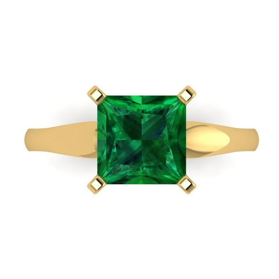 Solitaire Engagement Ring for Women - 2.5ct Simulated Emerald in 18K Yellow Gold Promise Ring