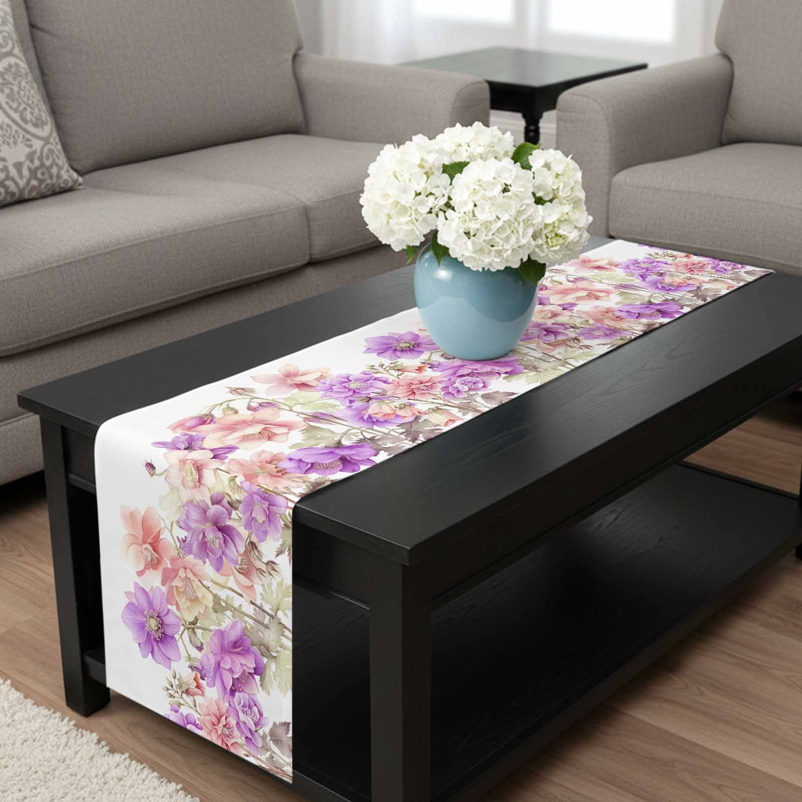 Pink Purple Spring Floral Table Runner 70 Inches Long, Summer Flower Botanical Kitchen Coffee Dining Table Decoration for Home Party Birthday Wedding Home Decor 13x70 Inches
