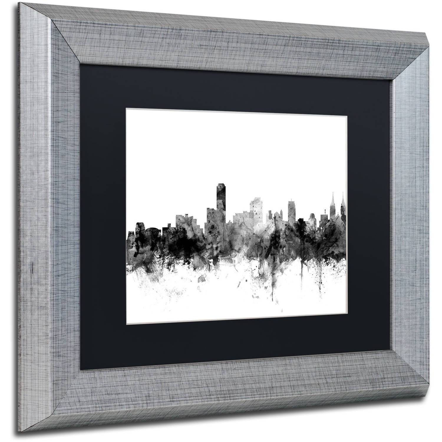 Trademark Fine Art "Adelaide Australia Skyline B&W" Canvas Art by Michael Tompsett, Black Matte, Silver Frame