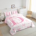 thumbnail image 3 of Pink Bow Comforter Set,Initial Letter D Chic Romantic Bedding Set for Adults Living Room,Princess Style Bowknot Love Hearts Girly Fairy Quilt Set,Kawaii Pink 3 Pcs with 2 Pillowcases,King, 3 of 6