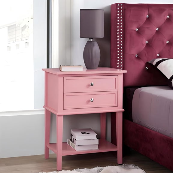 Noble House Contemporary Nightstand with Open Shelf Storage, Compact Bedside Table, Pink Finish