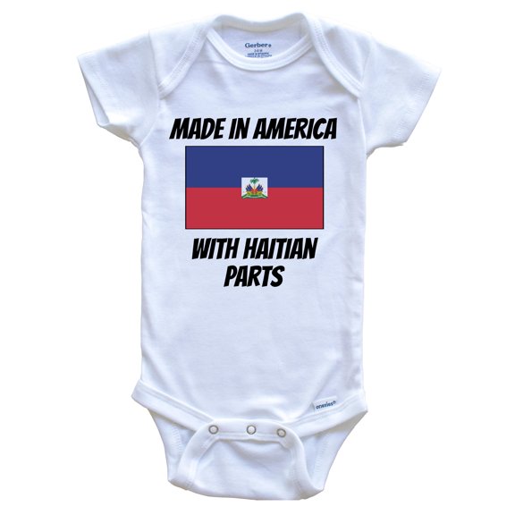 Made In America With Haitian Parts Haiti Flag Funny Baby Bodysuit - Cute One Piece Baby Bodysuit, 0-3 Months White