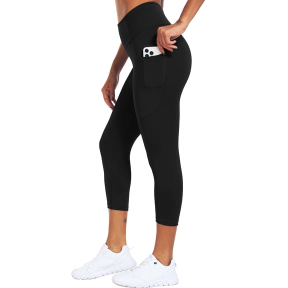 NELEUS Womens High Waist Capri Yoga Leggings Cropped Pant for Workout with Two Pockets,Black,US Size L