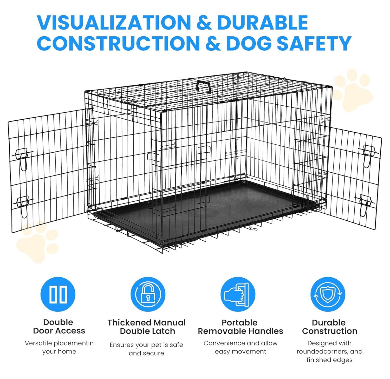 36-Inch Medium Dog Crate with Divider, Double Door Folding Metal Wire Cage with Leak-Proof Plastic Tray, Portable Pet Kennel for Indoor, Outdoor, and Travel