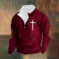 thumbnail image 2 of VSSSJ Graphic Sweatshirt for Men Quarter Zipper Cross Printed Pullover Long Sleeve Fleece Lined Fall Winter Casual Sweater Outerwear Wine XL, 2 of 3