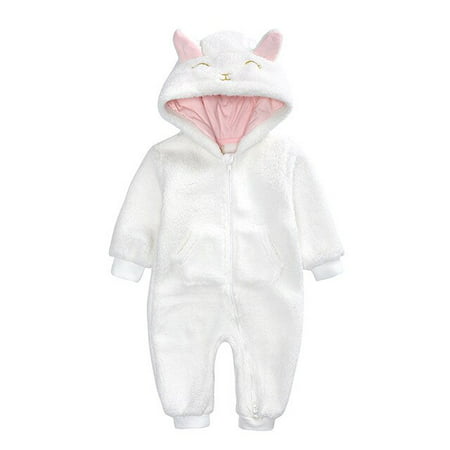 

DanceeMangoo Winter Baby Boy Girl Romper Overalls for Newborn Toddler Hooded Casual Fleece Clothes Ears Warm Outwear 0-18 Months