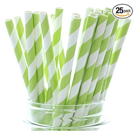 Lime Green Paper Straws Lime Green Dazzling Cola Straws - 25 Pack - Pretty in Summer Beverages Like Juice, Lemonade and Punch, Pack of 25 High Quality Paper Drinking Lime Green Straws (7.75) By Food with Fashion ()