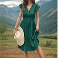 thumbnail image 4 of Besolor Robes d'Été pour Femmes Col en V Manches à Volants Taille Haute Plissée Décontractée Fluide Été Plage Vacances Robe Midi, 4 of 7