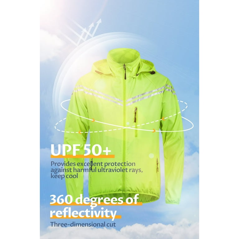 Chrisuno Mens Lightweight Rain Jacket Packable Cycling Jackets For Men Windbreaker With Reflective Strips Yellow 5XL