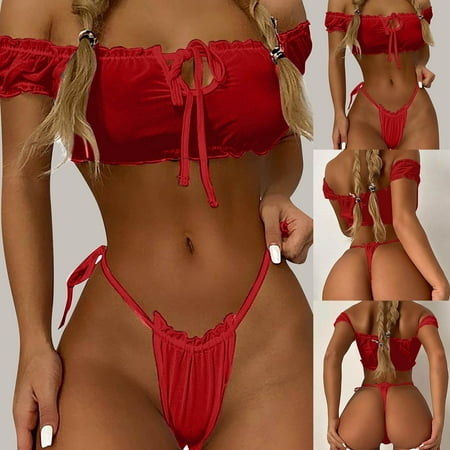 

MRULIC intimates for women Women Fashion Lingerie Set Roleplay Lingerie Women Costumes Red Plaid Lace Lingerie Set Red + S