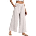 thumbnail image 2 of Oiangi Womens Plus Size Wide Leg Pants Elastic Waist Palazzo Pant Fall Trendy Ankle Trousers with Pockets White 2XL, 2 of 7