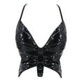 thumbnail image 2 of ZHOUCHANKIDS Womens Glitter Sequin Butterfly Crop Top Low-Cut Tank Top Rave Tube Vest Top for Belly Dance Outfits Black One Size, 2 of 6