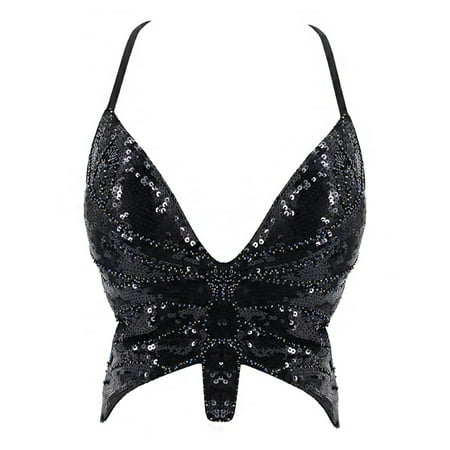 

wendunide crop tops for women Tank Bandage Top Sparkly Crop Dance Vest Costume Bra Belly Outfits Sequin Women s Black