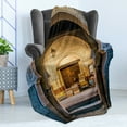 thumbnail image 4 of Moroccan Soft Flannel Fleece Blanket, Typical Moroccan Door to Old Medina Mediterranean Historical Arch Entrance Artwork, Cozy Plush for Indoor and Outdoor Use, 50" x 70", Beige Blue, by Ambesonne, 4 of 5