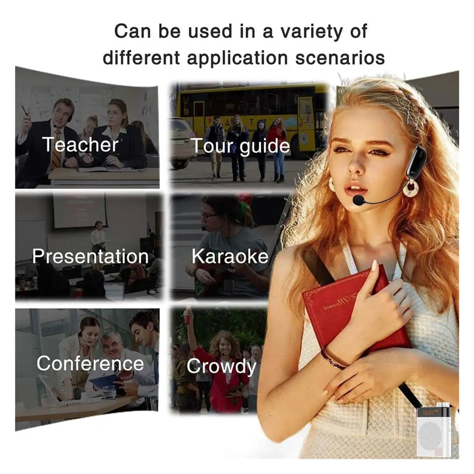 UHF Wireless Megaphone Teacher Loudspeaker Voice Amplifier Waist Hanging High Power Speaker U Disk Connection Black ,High Sound