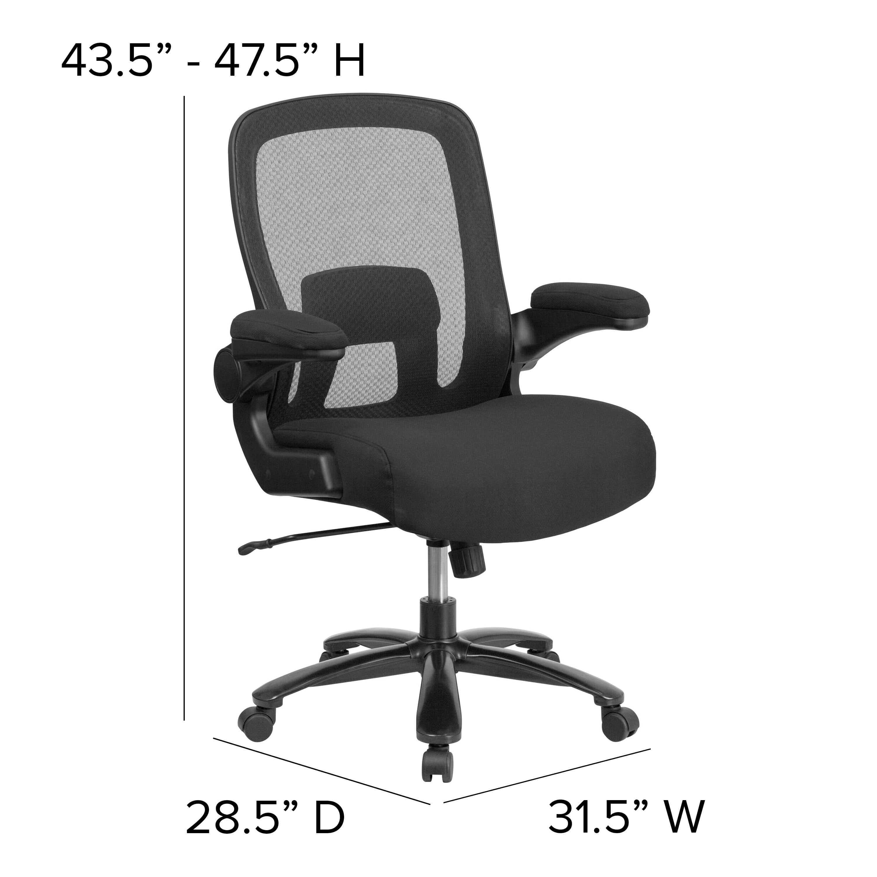 Emma + Oliver 500 lb. Big & Tall Black Mesh/Fabric Ergonomic Office Chair - Adjustable Lumbar