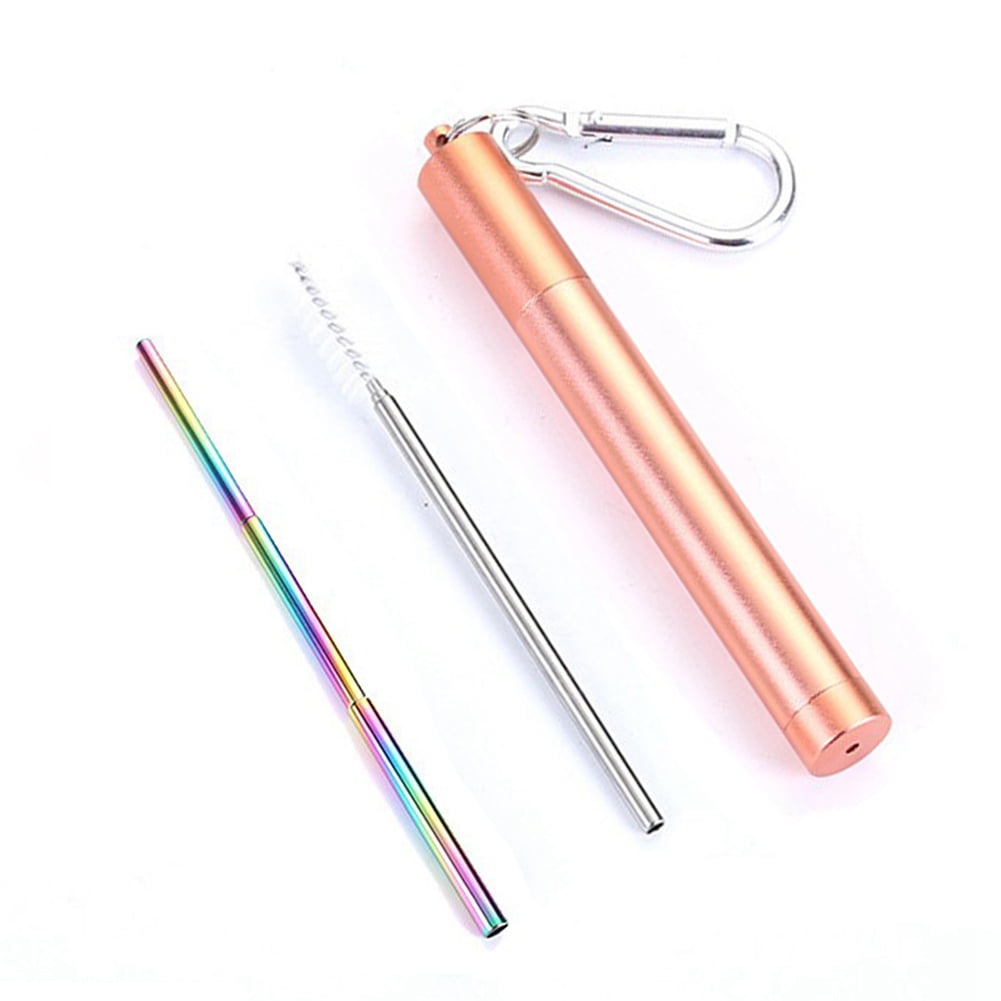Reusable Collapsible Straw Stainless Folding Metal Drinking Straw Cleaning Set