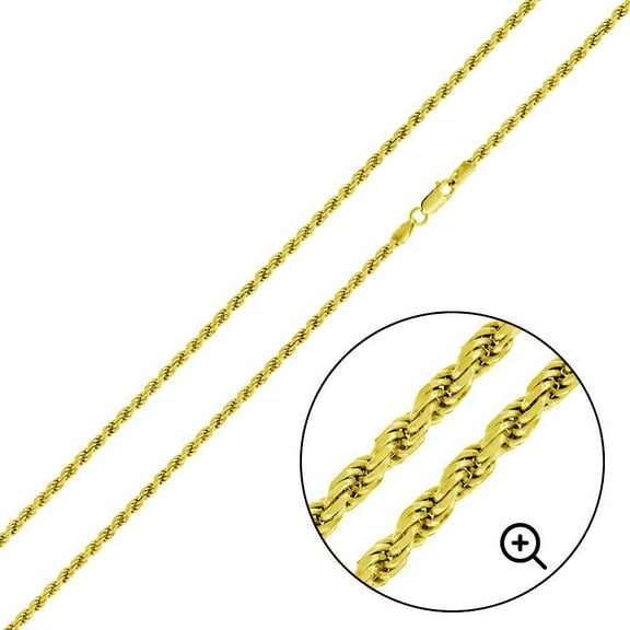 Gold Plated 925 Sterling Silver Diamond-Cut Rope 040 Chain 2mm Made in Italy 24" Jewelry Female