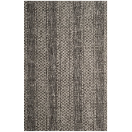 SAFAVIEH Courtyard Robert Striped Indoor/Outdoor Area Rug, Light Grey/Black, 5'3" x 7'7"