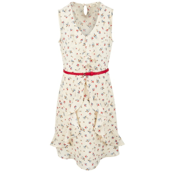 MONTEAU Big Kid Girls Ruffle-Trim Dress,Off White Flower,S(7/8)