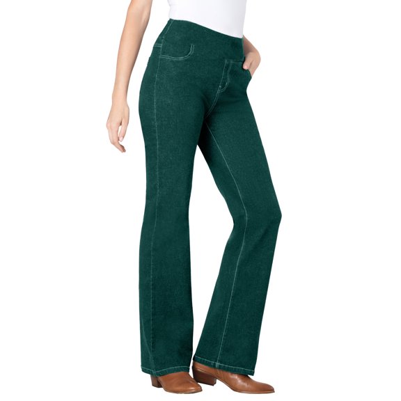Woman Within Plus Size Tall Flex Pull-On Bootcut Gap-Free Stretch Denim Jeans