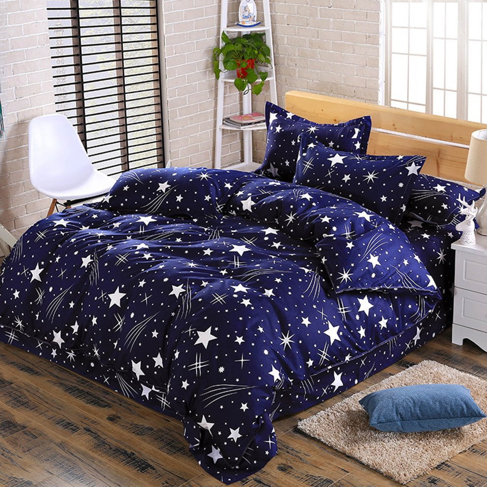 Stay Blue Printing Bedding Set Duvet Quilt Cover+Sheet+Pillow Case Four-Piece 