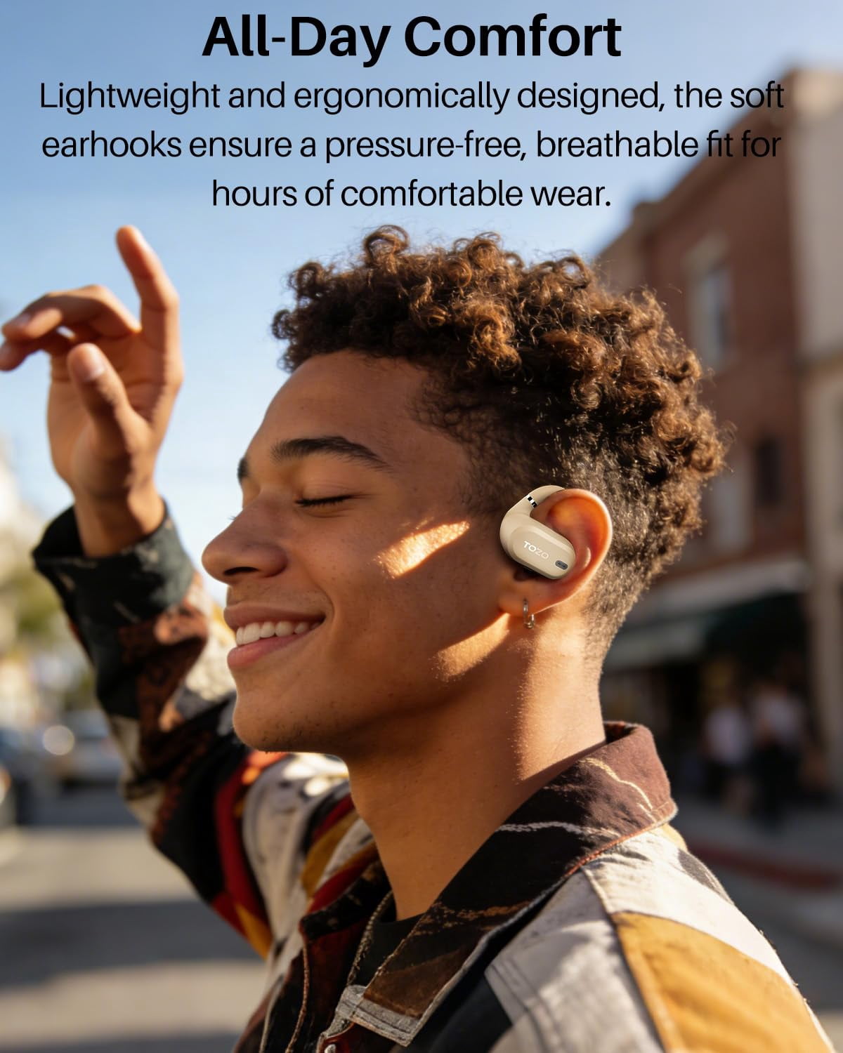 TOZO AI Translation Open Ear Bone Conduction Headphones, 145+ Languages, 60H, Stereo Bass with APP-5EQ, Touch Control, IPX6 Waterproof Lightweight Sports Headphones for Workout Gym, Office