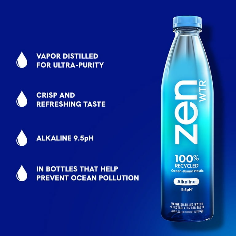 ➕water★ ZenWTR Alkaline Water, Vapor Distilled 9.5pH, 1 Liter, Recycled