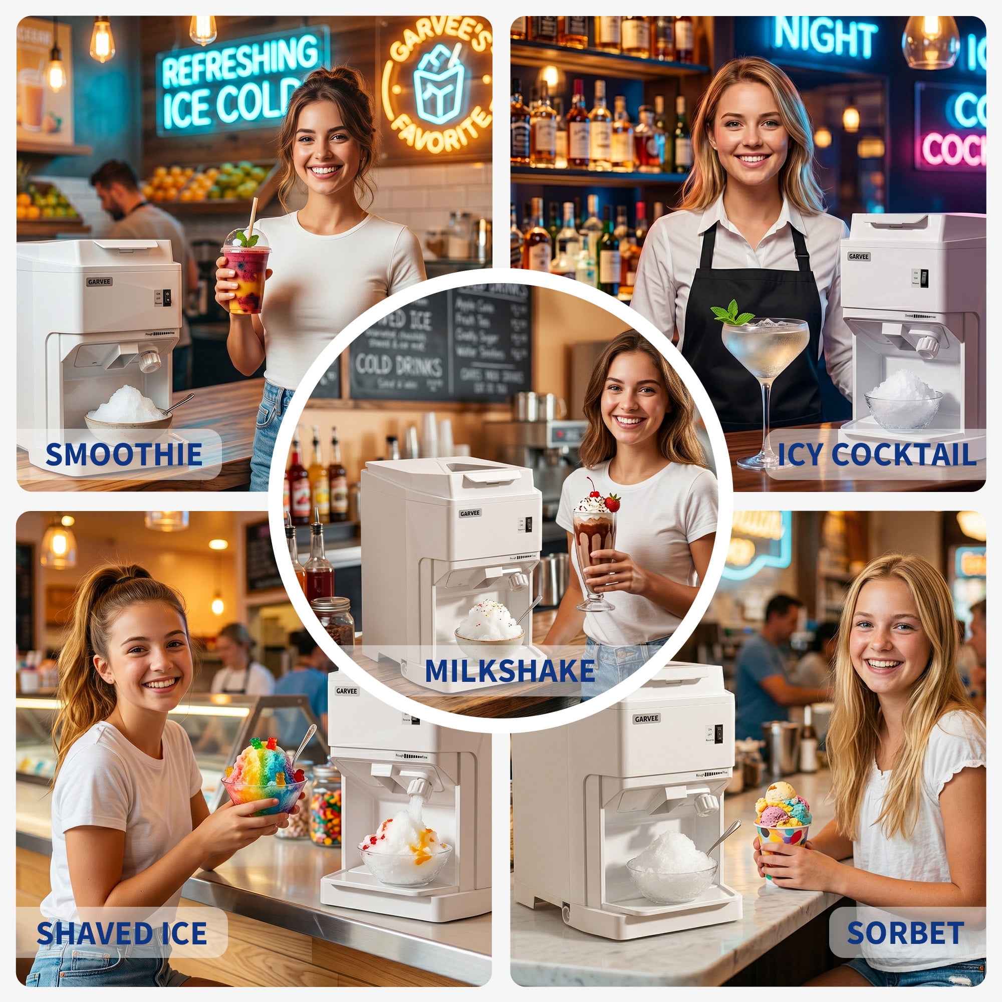 Commercial Ice Crusher 300LBS/H, 500W Electric Snow Cone Machine, 320RPM Stainless Steel Shaved Ice Maker for Home, Restaurants, and Bars