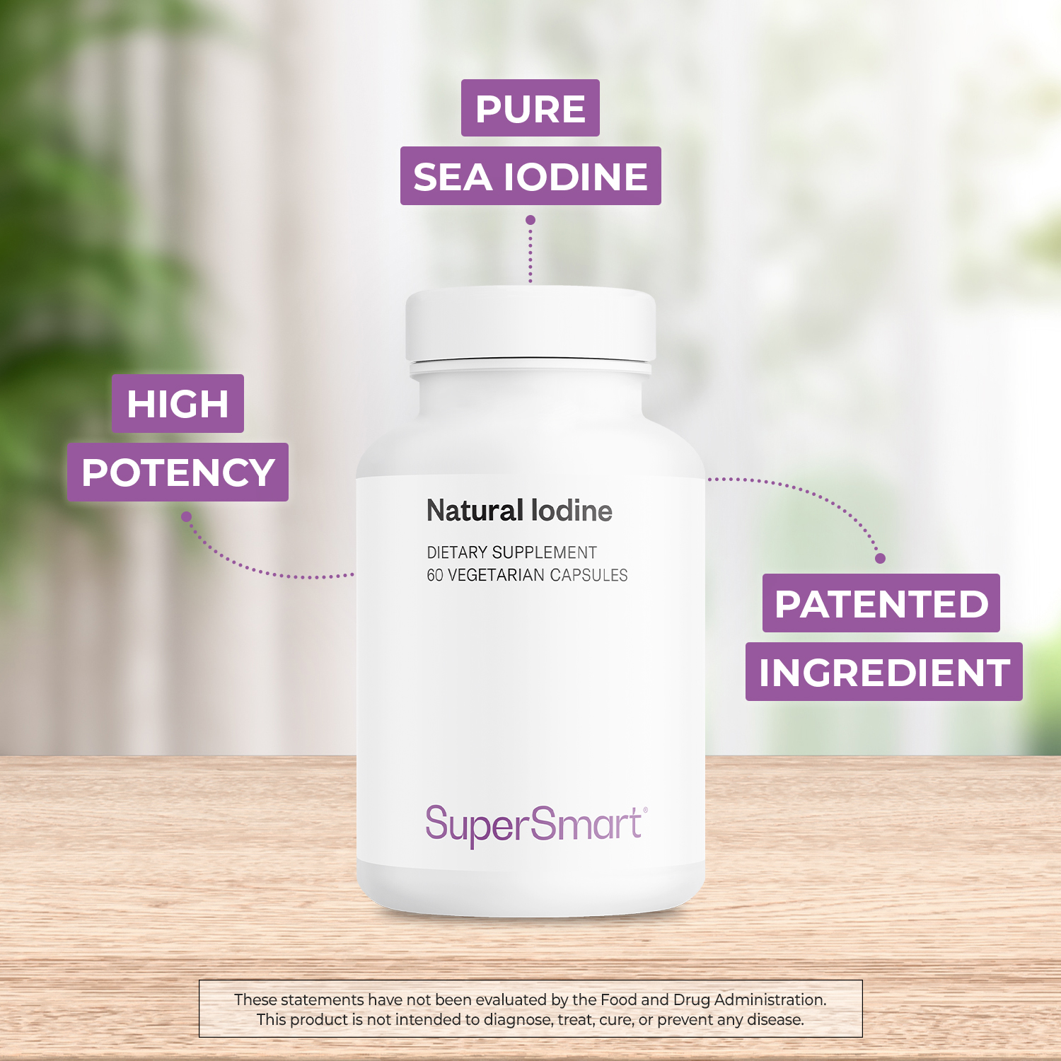 SuperSmart - Natural Iodine 1000mg per Day (Patented & High Strength) - Pure Sea Kelp Iodine Supplement - 650ppm of Iodine | Non-GMO & Gluten Free - 60 Vegetarian Capsules