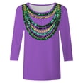 thumbnail image 4 of IWRICH Women's Long Sleeve Mardi Gras Tees Crew Neck Rave Tops Casual Graphic Printed Trendy T Shirts Purple L, 4 of 4