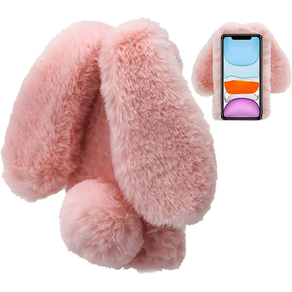Rabbit Case for Samsung Galaxy S20 FE, Cute 3D Bunny Ears Soft Furry Hairball Fuzzy Warm Winter Faux Fur Plush Fluffy Flexible TPU Bumper Women Girls Protective Skin Cover - Pink