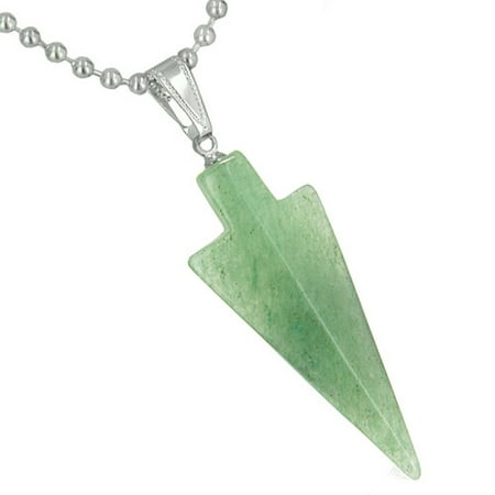 Green Rutilated Quartz Necklace - Amulet Charm Arrowhead Green Quartz Good Luck Powers Pendant 18 Inch Necklace
