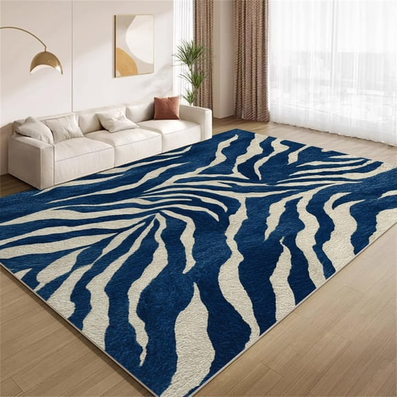 Blue Zebra Print Rug Area Rugs Modern Animal Stripes Rugs Ultra Soft Non Slip Washable Carpet for Living Room Bedroom Study Office Hallway-2' x 3'