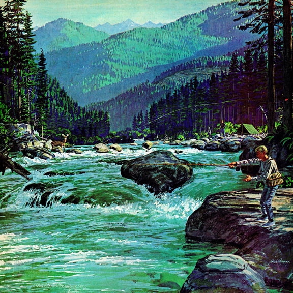 "Fly Fishing" Painting Print on Wrapped Canvas