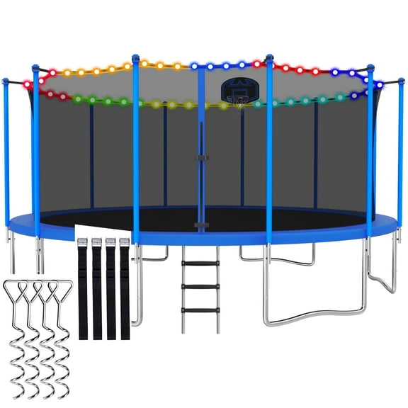 CITYLE Trampoline 15FT 1500LBS for Adults and Kids, Outdoor Trampolines with Basketball Hoop, Enclosure Net, Lights, Heavy Duty Trampoline for Backyard, Easy to Install & Last Long