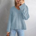 thumbnail image 5 of Duoif Sweaters for Women Trendy Women's Long Sleeve Solid Colour V Neck Sweater Loose Button Knit Shoulder Drop Sweater Women's Sweaters Womens Tops Blue XL, 5 of 7