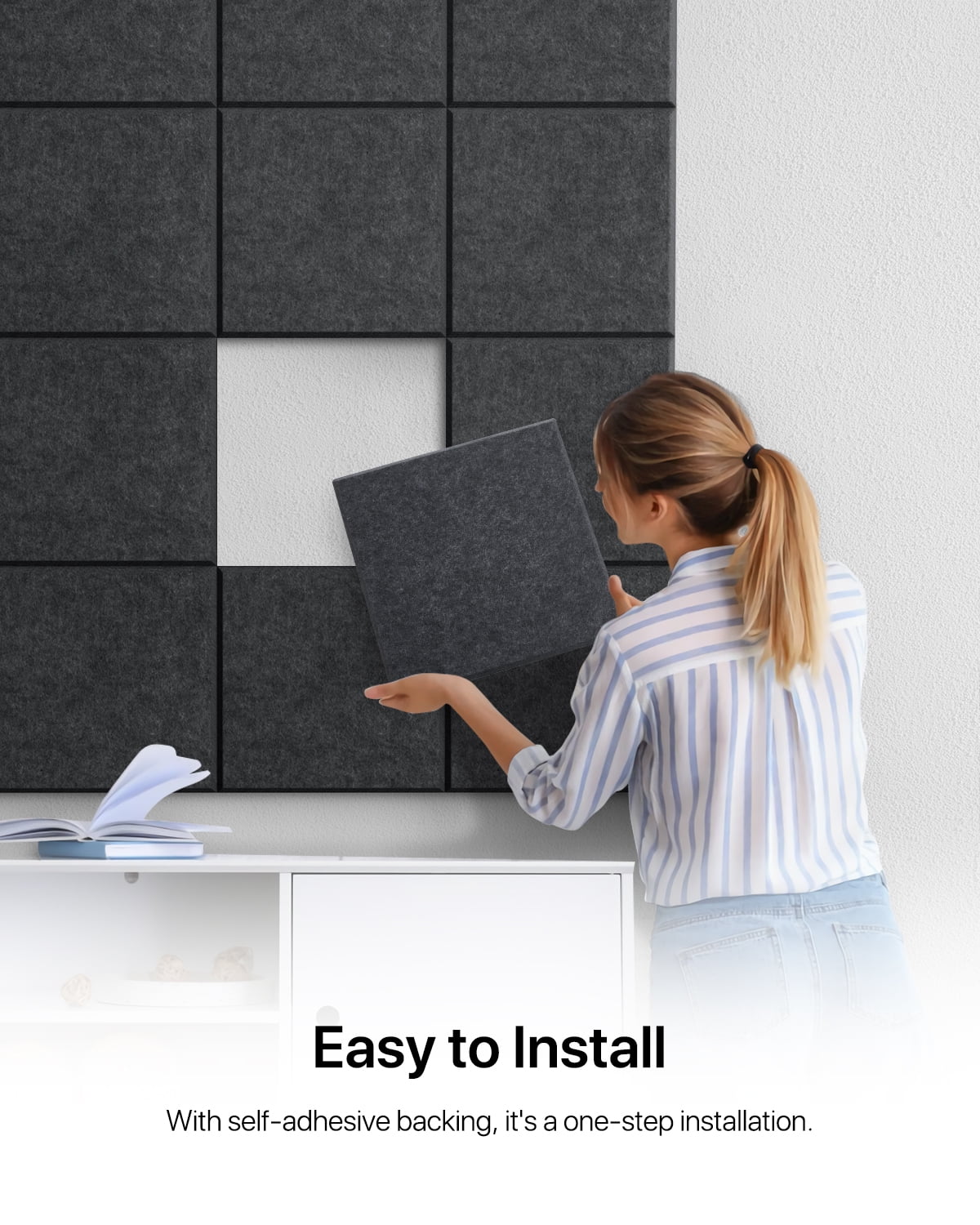 Soundsbay Soundproof Wall Panels Square Self-Adhesive Soundproof Absorbing Noise Cancelling Wall Panels 12 Pack Dark Gray 12'' x 12'' x 0.4''