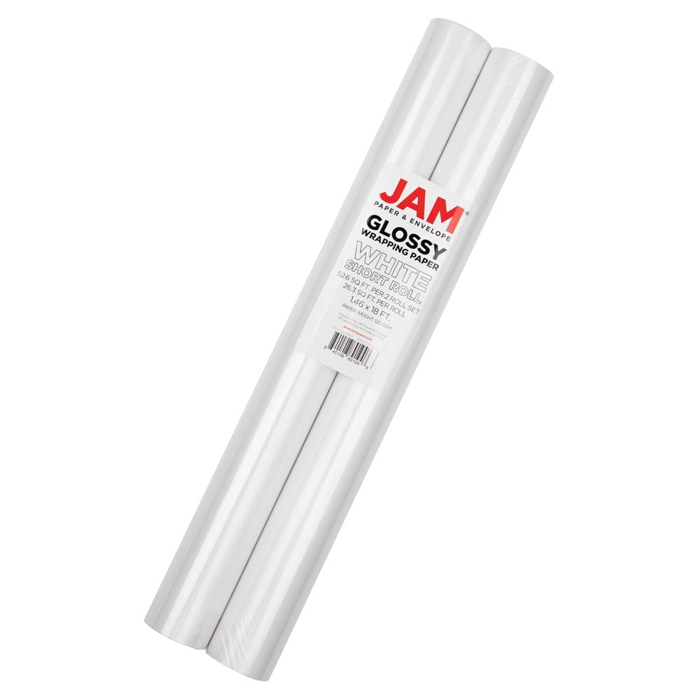 JAM Paper Glossy Wrapping Paper, 52.6 sq ft Total (17 in x 18 ft Each), Glossy White, 2 Rolls/Pack