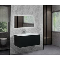 Moore 36 Inch Matte Black Wall Mount Vanity With A Integrated White Sink