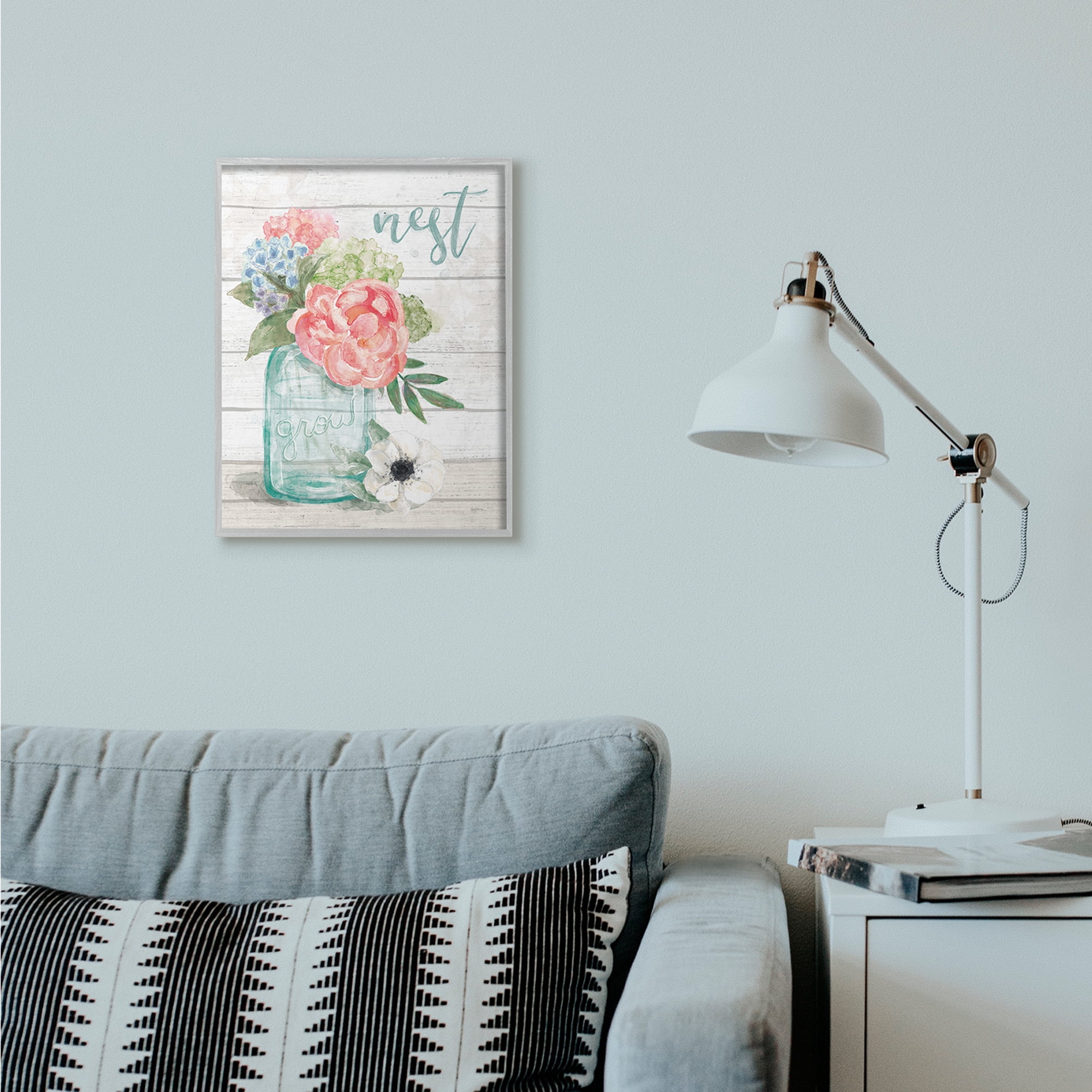 Stupell Industries Nest Grow Flower Jar Rustic Wood Textured Word Design Framed Wall Art by Mary Urban