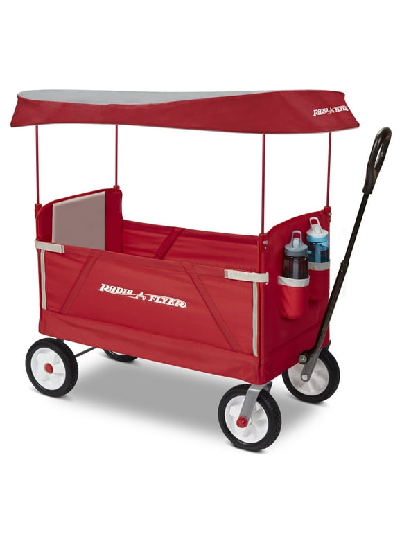 Radio Flyer, 3-in-1 off-Road EZ Folding Kids Wagon with Canopy, Puncture Proof Tires, Red