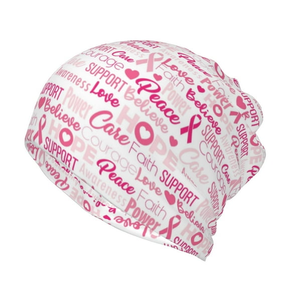 Vsdgher Breast Cancer Ribbons Awareness Slouchy Beanie Hat for Men/Women, Skull Cap Chemo Cap Night Sleeping Cap