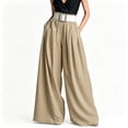 thumbnail image 2 of Cagogo Womens Wide Leg High Waisted Flowy Palazzo Pants Casual Loose Long Trousers for Office Work Beach Summer Fashion Clothes, Khaki L, 2 of 5