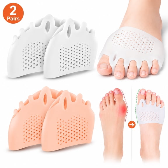 2 Pairs Silicone Toe Separators for Bunions & Overlapping Toes - Soft Gel Bunion Corrector Pads with Metatarsal Cushion Support - Breathable Foot Alignment Cushions for Men & Women