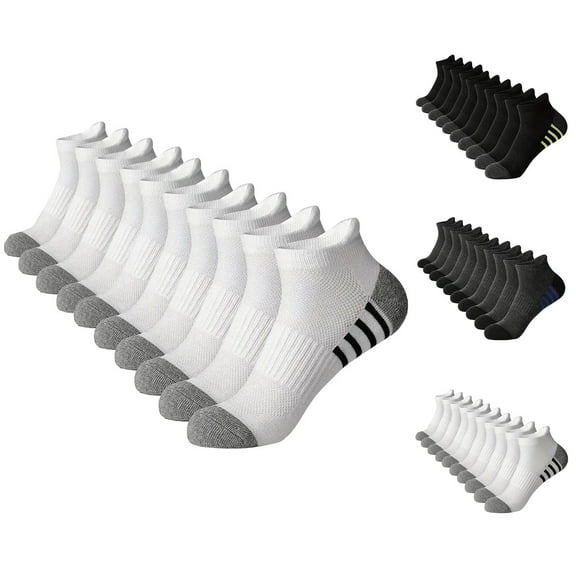 Riecok 5 Pairs Mens Crew Socks Cushioned Ankle Socks Low Cut Stretched Breathable Soft Comfortable Socks for Travel Hiking and Running